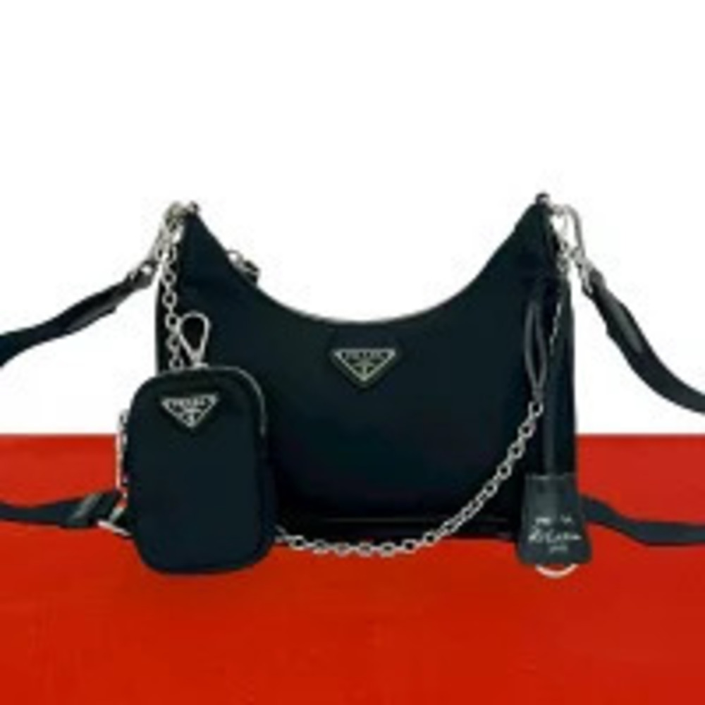 Prada Vitello Daino Leather Pouch Crossbody Bag Black
